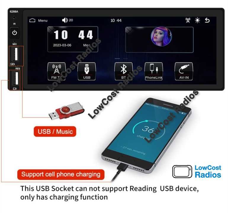 Rádio 1 DIN GPS ANDROID 15 - 6.9 POLEGADAS • Mãos livres • USB  • 1DIN