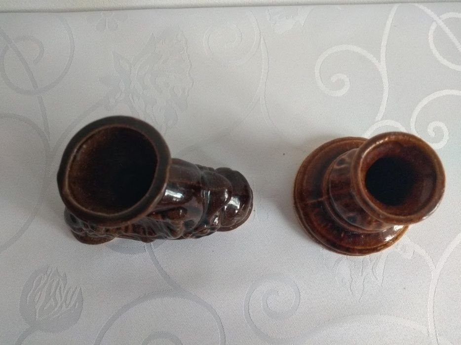 2 x Ceramiczny świecznik porcelit brązowy retro vintage PRL