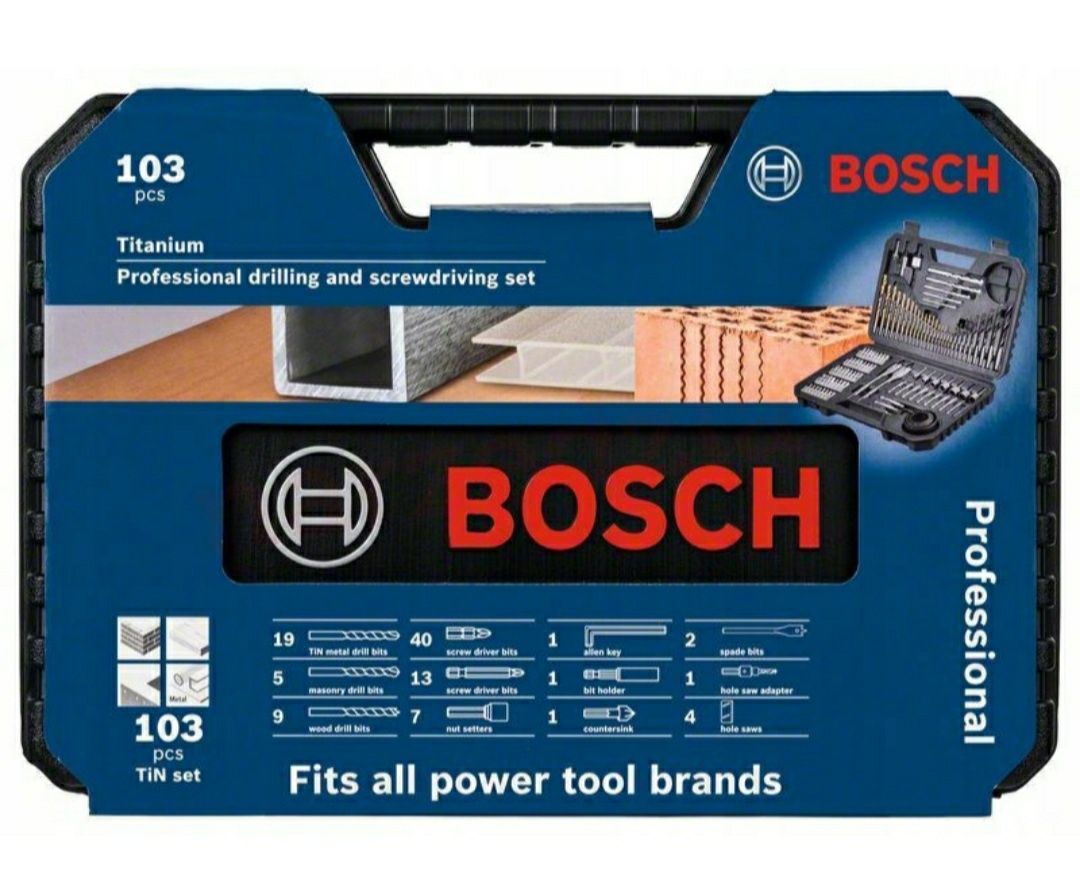 Bosch zestaw 103 elementy wiertła, klucze nasadowe, bity, otwornice