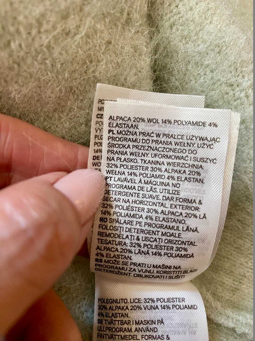 Sweter H&M miętowy, długi - alpaka!