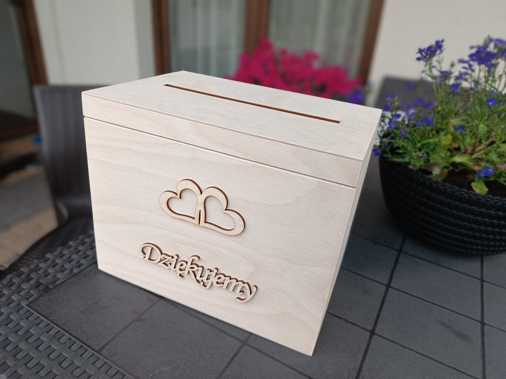Pudełko drewniane skrzynia na koperty ślubne 29x23x20