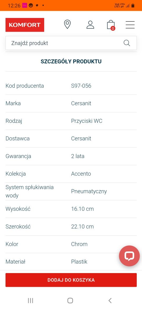 Przycisk Pneumatyczny Kółko Chrom Błyszczący S97-056