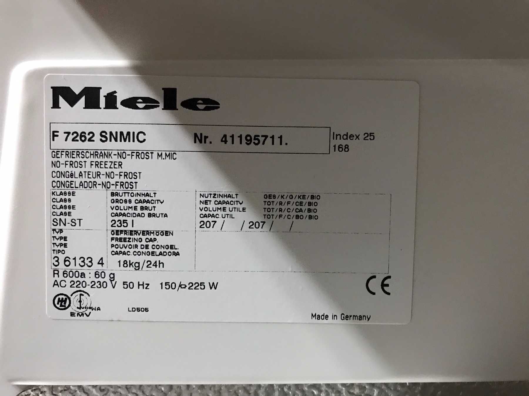 Морозильна Камера Miele F7262SNMIC (Б/В) Морозилка Милле