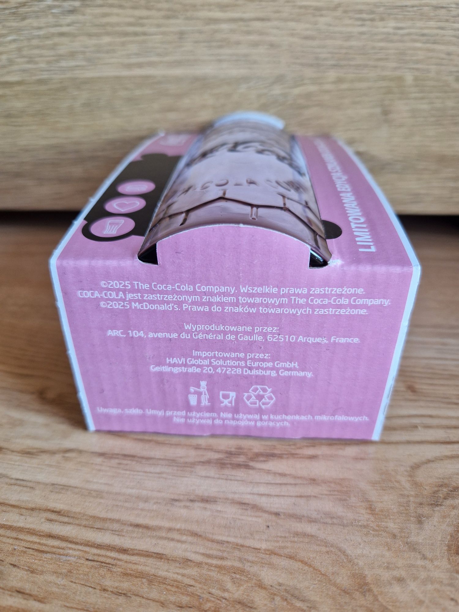 Coca Cola nowa szklanka McDonald's różowa w pudełku limitowana edycja