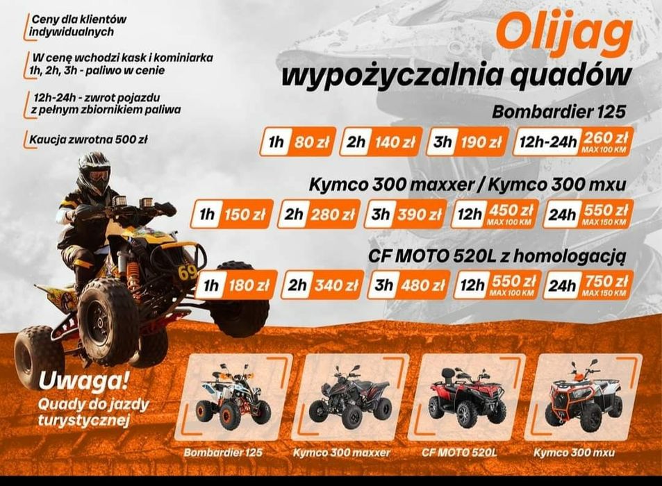 Wypożyczalnia quadów olija brodnica najem wynajem quad