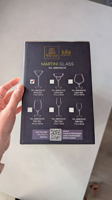 Нові  келихи для мартіні Wilmax 200 мл на тонкій довгій ніжці