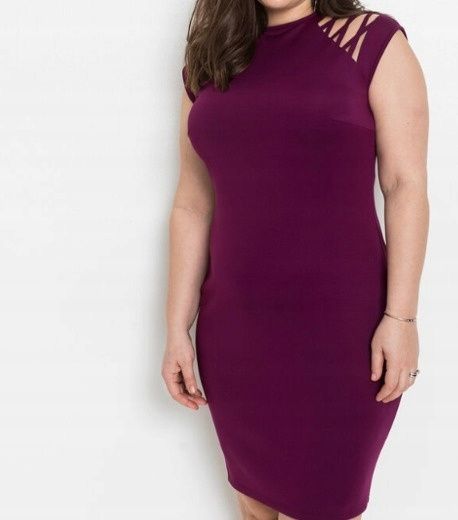 B.P.C dopasowana sukienka haft laserowy śliwkowa 40/42.