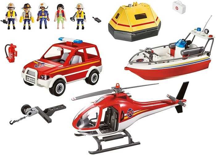 Novo Playmobil Resgate barco com Motor,  carro e helicóptero