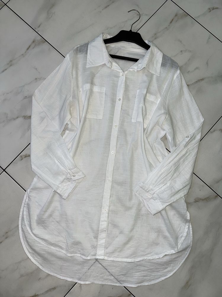 Женская белая коттоновая рубашка платье H&M  54-56 XXL-XXXL (18-20)