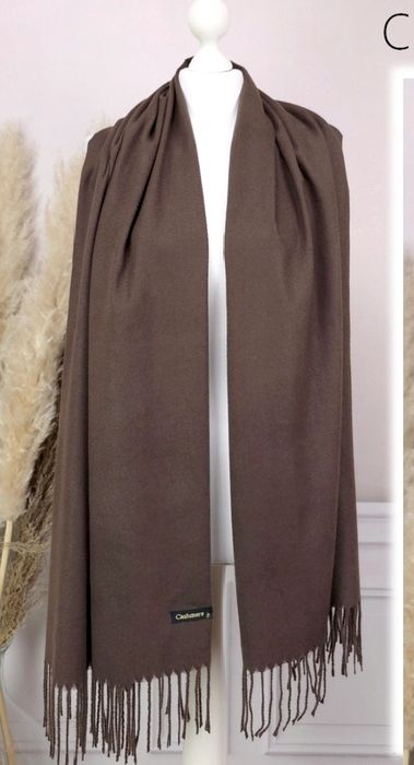 Nowy kaszmirowy szal szalik brąz czekoladowa 190 x 70
