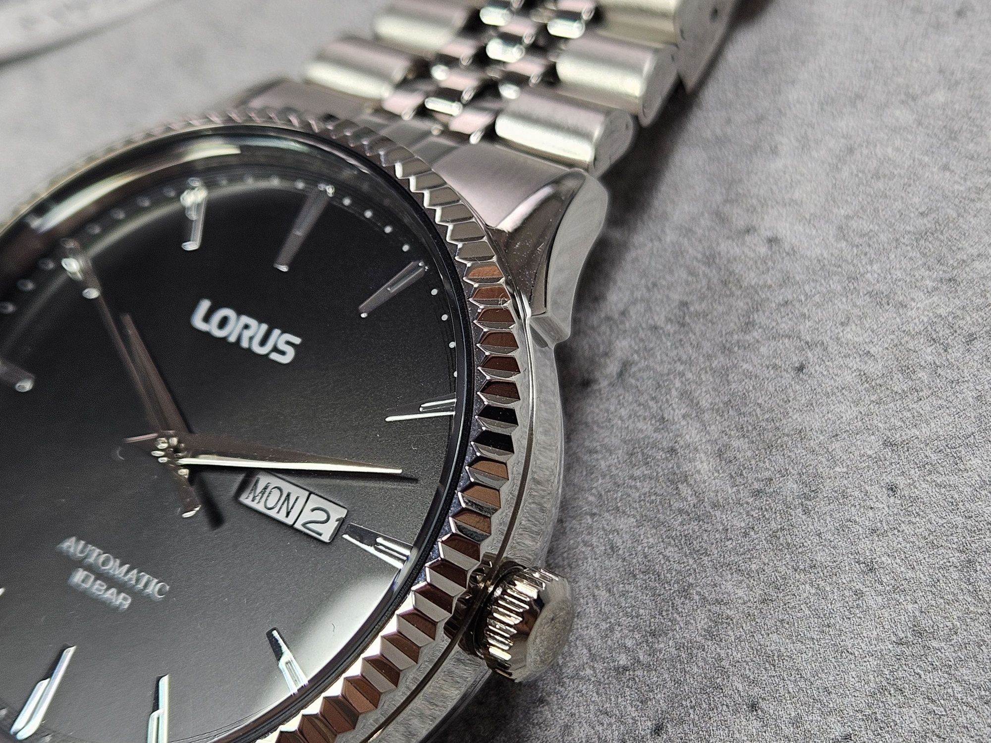 Lorus Automatic Seiko Przeszklony Dekiel Day Karbowany Bezel jubile