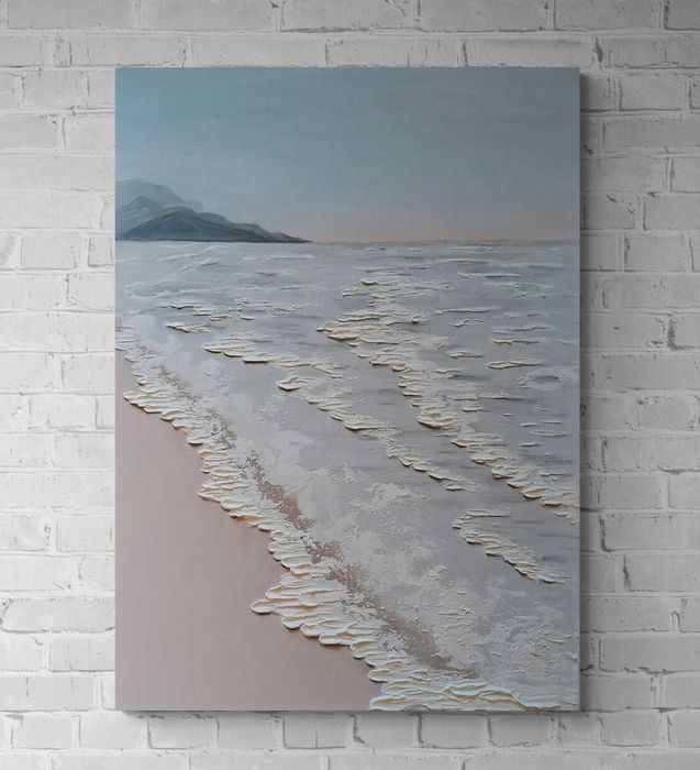 Obraz ręcznie malowany akrylami na płótnie Góry Morze Fale 3D 40×50 cm