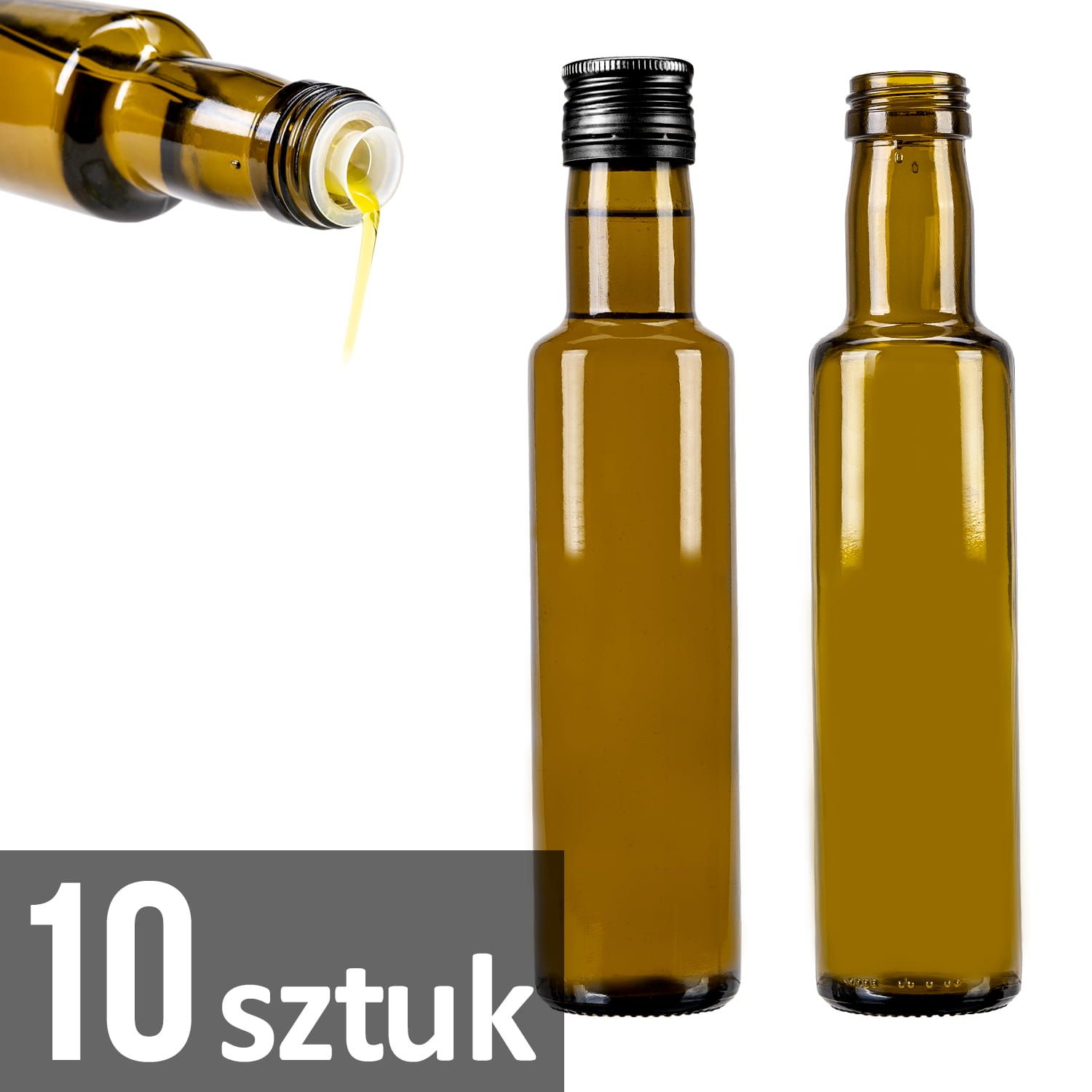 10x butelka DORICA 250 ml oliwkowa na oliwę z zakrętką i dozownikiem