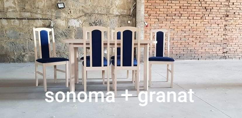 Nowe: Stół rozkładany + 6 krzeseł, sonoma + granat ,dostawa PL