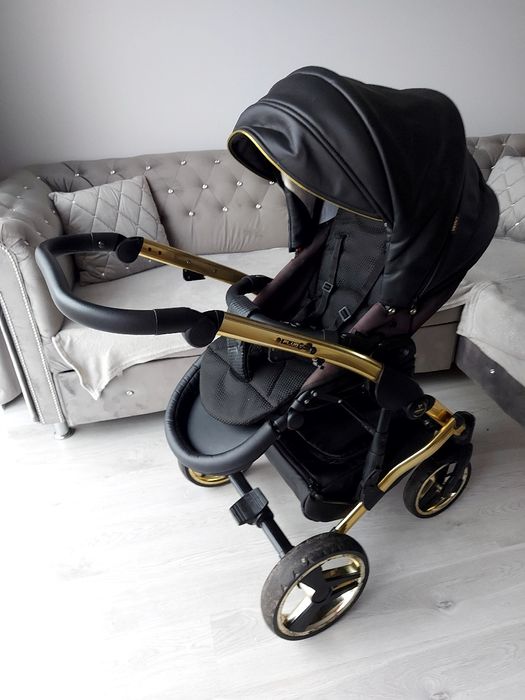 Wozek 3w1 4w1 junama diamond fluo line czarno zloty czarny ekoskóra wy