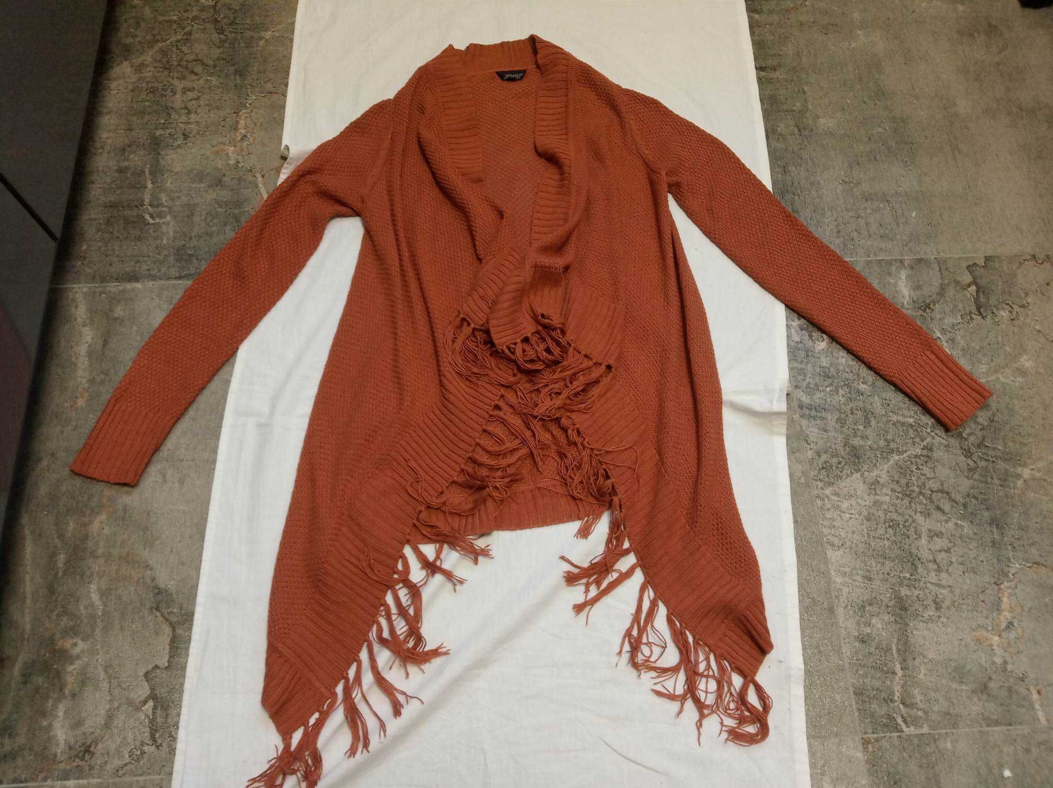 Kardigan blezer sweter damski w stylu folk frędzle - S - L -"Topshop".