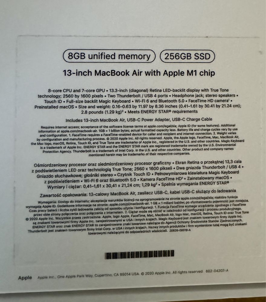 Mac Book Air M1 256GB jak nowy bateria 98%