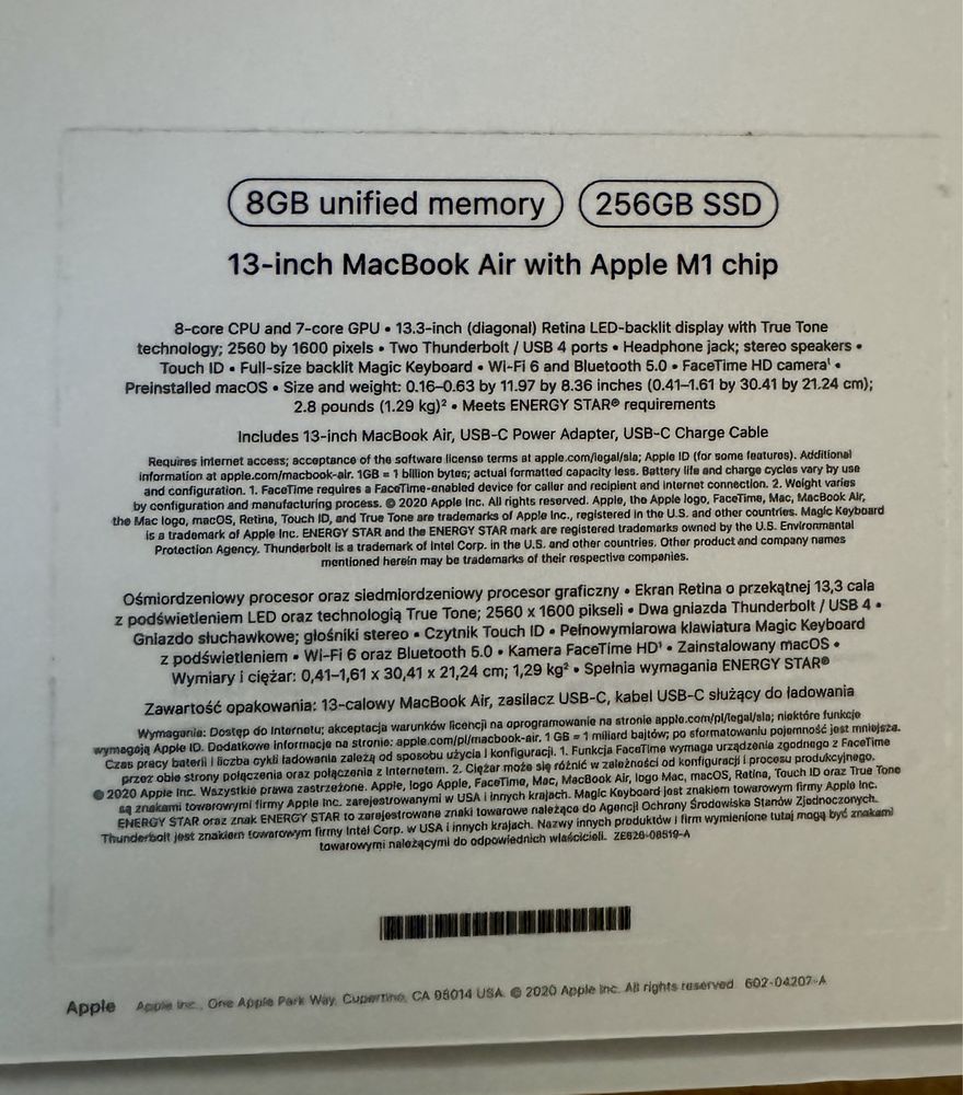 Mac Book Air ROSE M1 256GB jak nowy bateria 98%