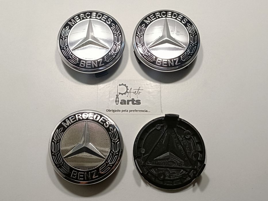 Conjunto 4 Centros jante Mercedes 75mm (Cromado/Preto)