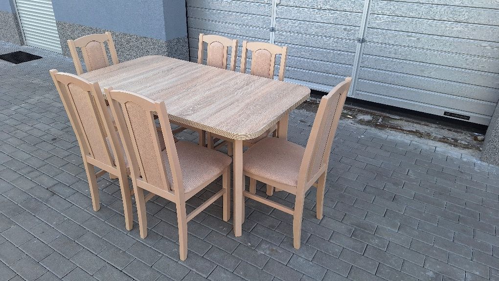 Nowe: Stół rozkładany + 6 krzeseł, sonoma+piaskowy, transport cała PL