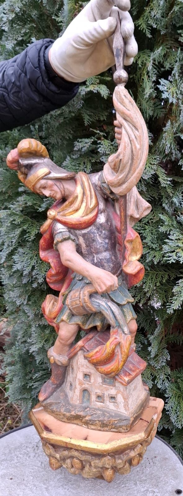 Figura 86cm drewno Święty Florian patron Strażaków Polichromia XIX/XX