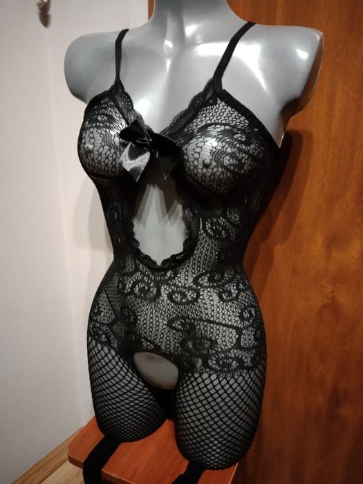 S M Czarne seksowne body kombinezon strój jak rajtki kabaretki sexi