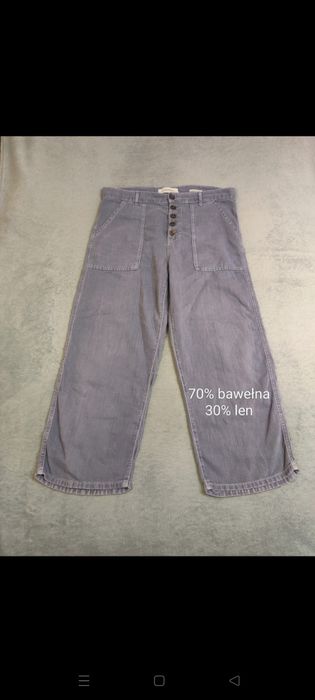 Szerokie spodnie jeansy wysoki stan guziki Zara denim bawełna len