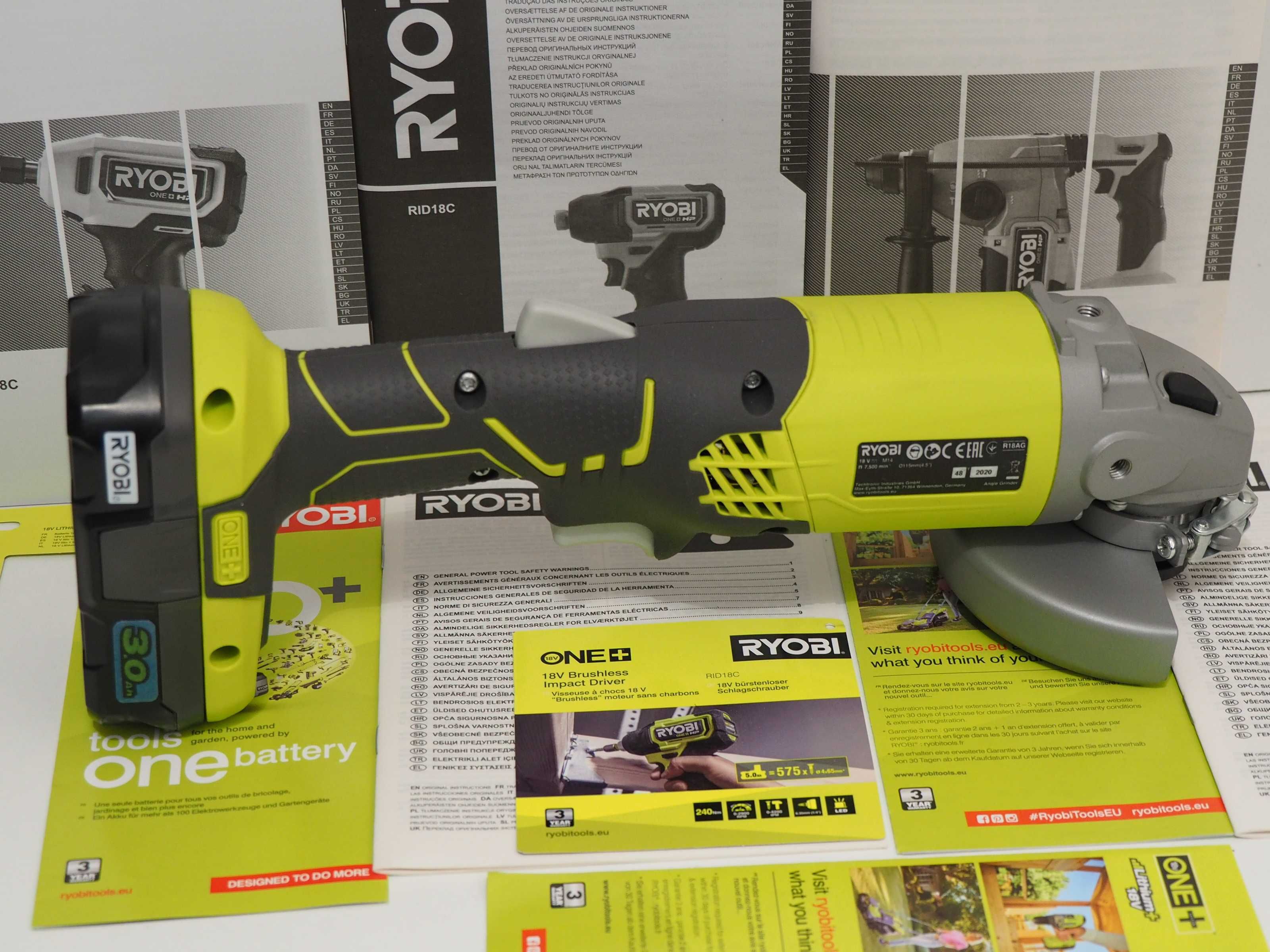 RYOBI R 18 AG szlifierka kątowa 115mm +bateria 18v 3Ah