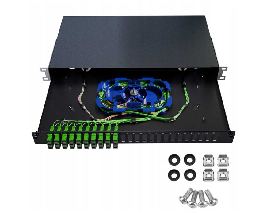 Przełącznica Światłowodowa Szuflada RACK 19" 1U 24xSC Duplex Czarna
