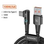 Кабель USB-Type-C 0.25м Toocki 90°, зарядка/передача, 6A/100W