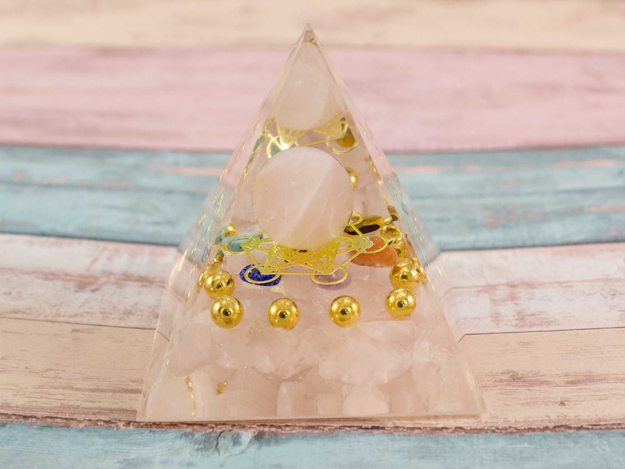 Piękna Piramidka Orgonit Różowy Kryształ Sześcian Metatrona 6 cm