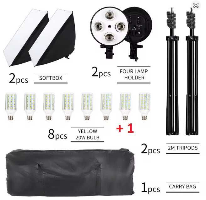 Софтбокс 50х70 Тримачі, LED лампи. Комплект студійного освітлення.