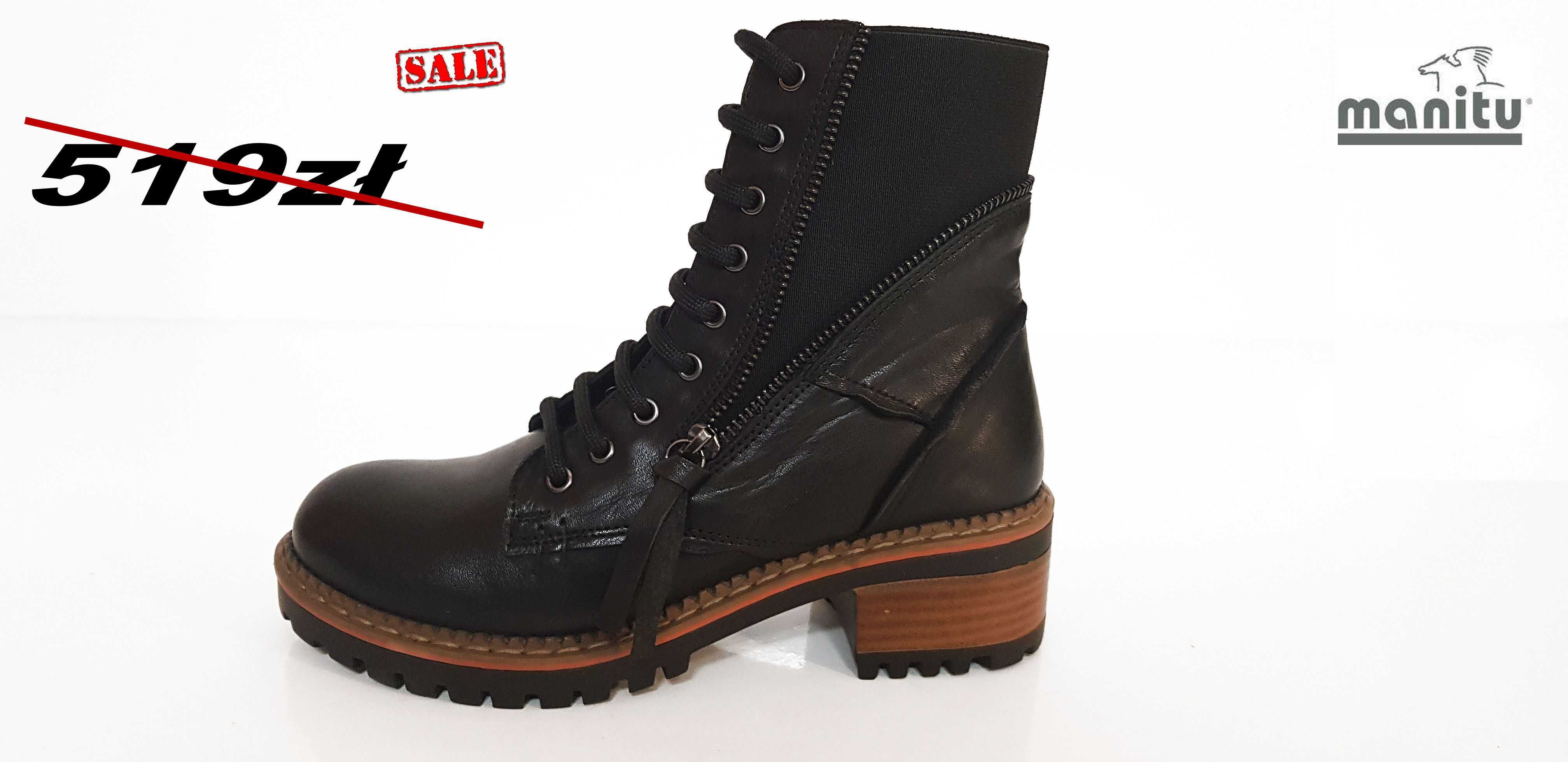 Botki damskie workery MANITU 960338/01 skóra czarne r. 36,37,38,39,40