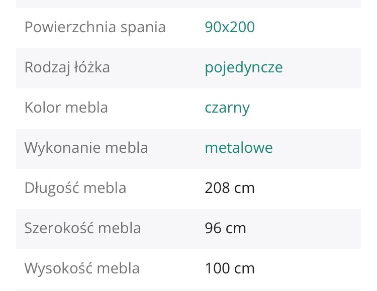 łóżko metalowe czarne