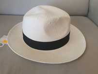 Biały letni kapelusz słomkowy Fedora Panama Borsalino, papier 59-60cm