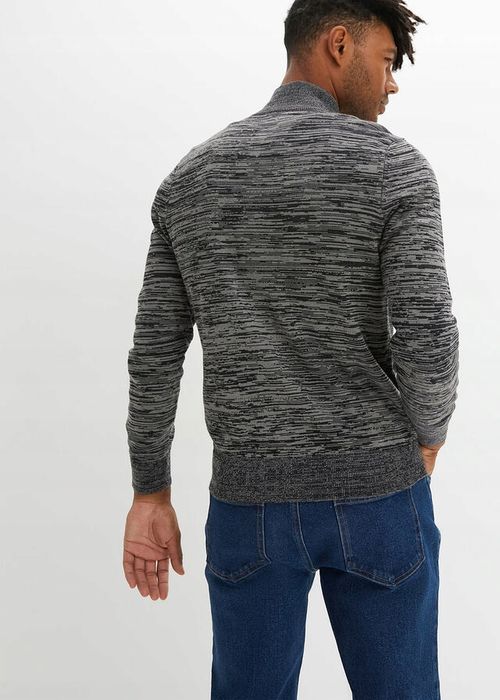 B.P.C sweter męski z półgolfem na guziki szary melanż 56/58, XL.
