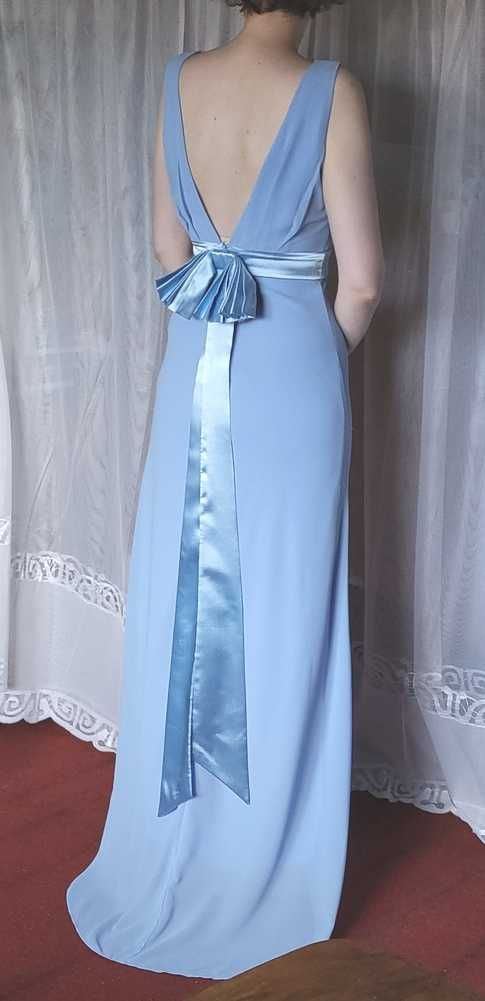 Asos sukienka maxi błękitna niebieska druhna ślub XS 34 wesele