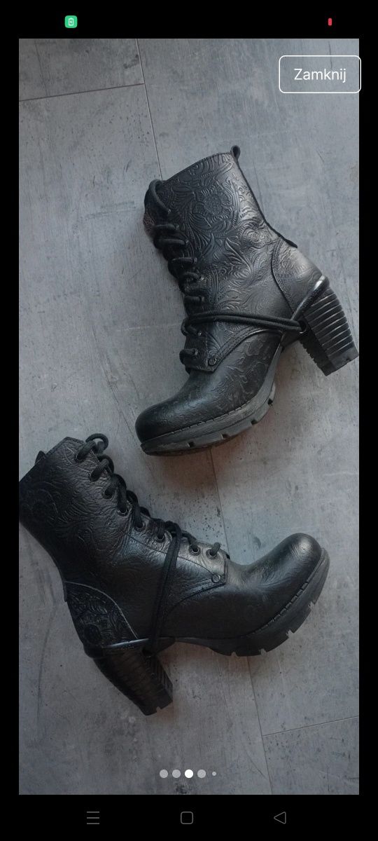 Buty new rock 37 czarne na obcasie ze skóry wiązane gothicana na zamek