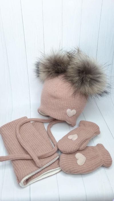 Зимовий комплект шапка, рукавиці та хомут ОГ 48 см.