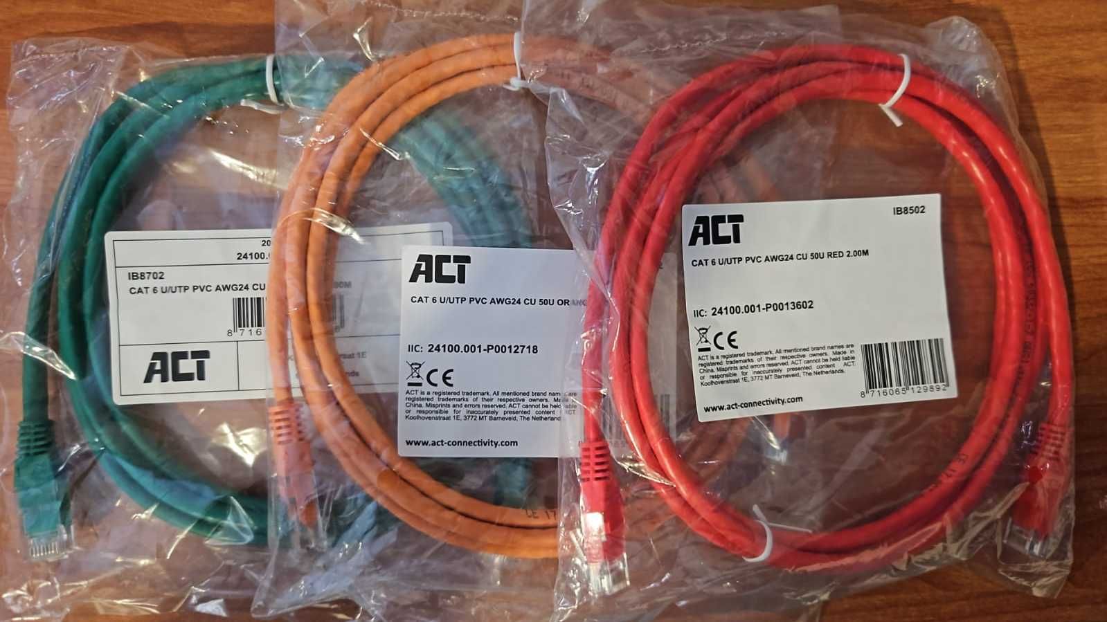 Cabo de Rede ACT IB8502 - Vermelho Verde ou Laranja - conector dourado