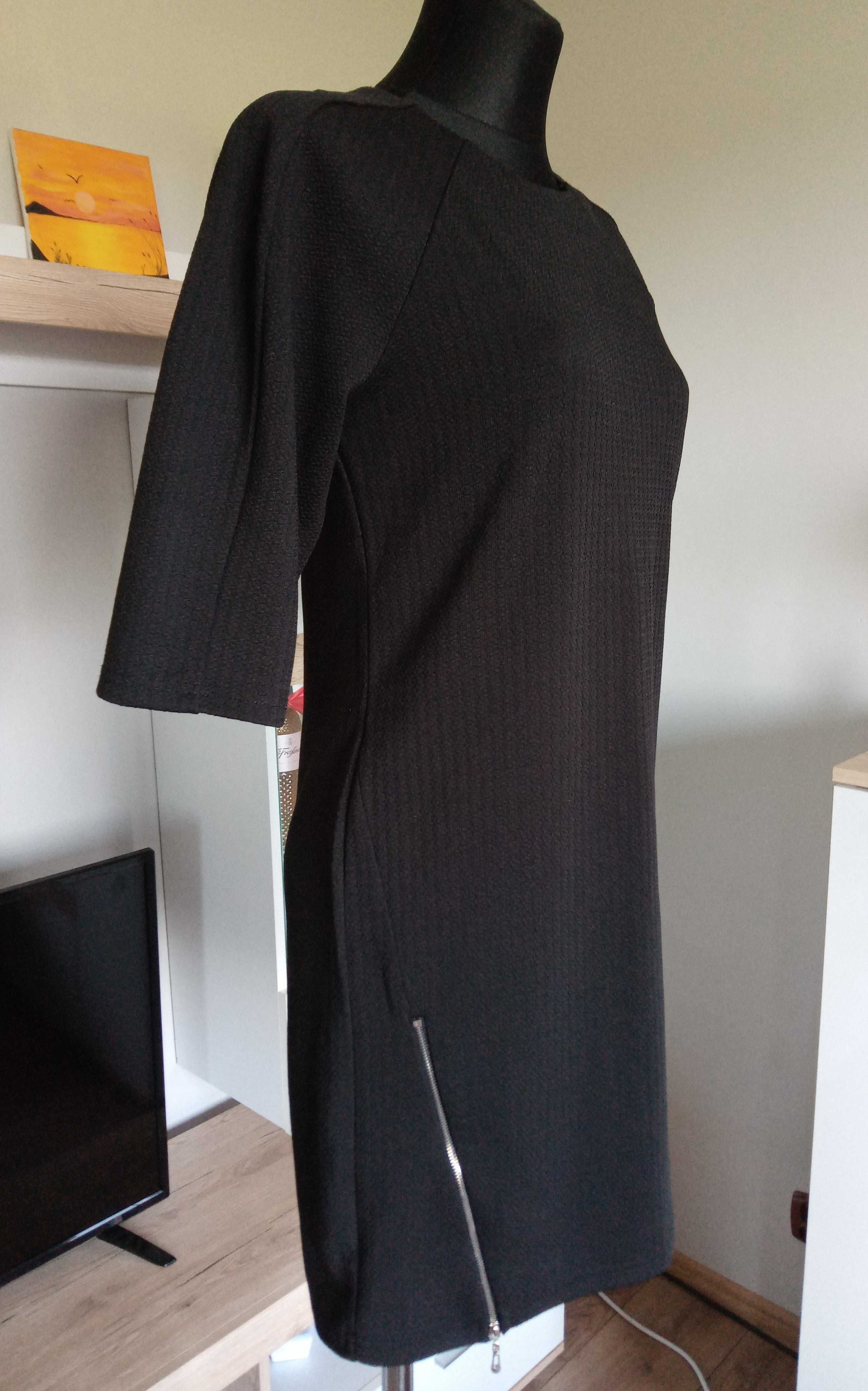 Nowa czarna prosta biurowa sukienka rozmiar S elegancka ozdobny zamek