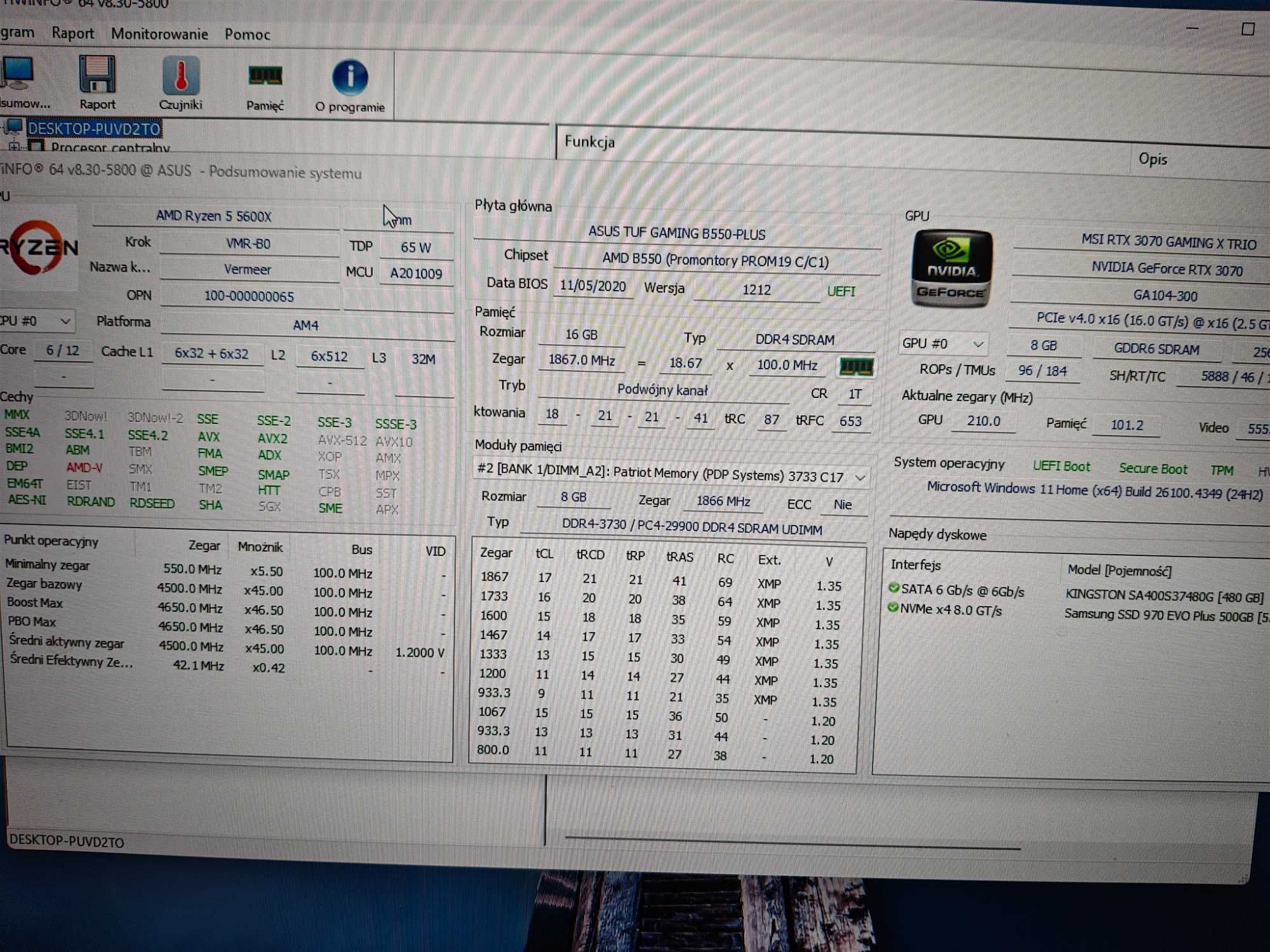 Komputer PC Ryzen 5 5600x/ RTX 3070 Gaming X TRIO/ 16GB/ 2x Dysk 500GB