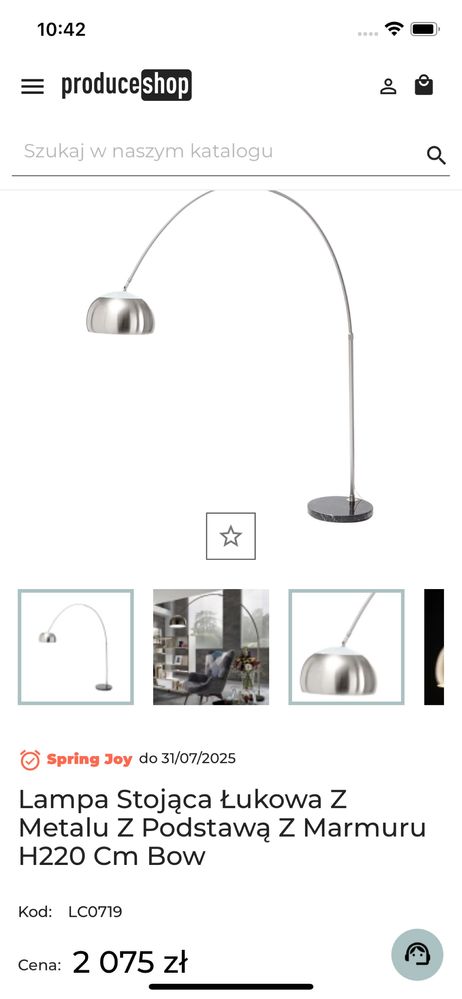 Lampa Stojąca Łukowa Z Metalu Z Podstawą Z Marmuru