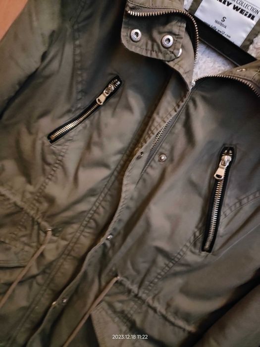 Taelly Weily_Kurtka zima_Parka/ Midi_Kaptur_Zieleń/ Khaki_S/ M_Okazja