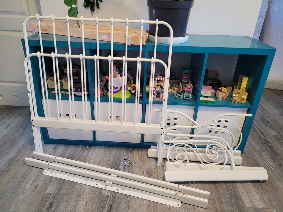 Łóżko regulowane Minnien Ikea Metalowe Kremowe 206x85 cm