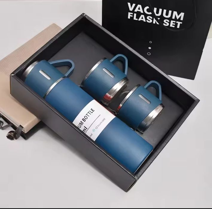 Термос з кнопкою, термос, набір, чашки, нержавіюча сталь, подарунок