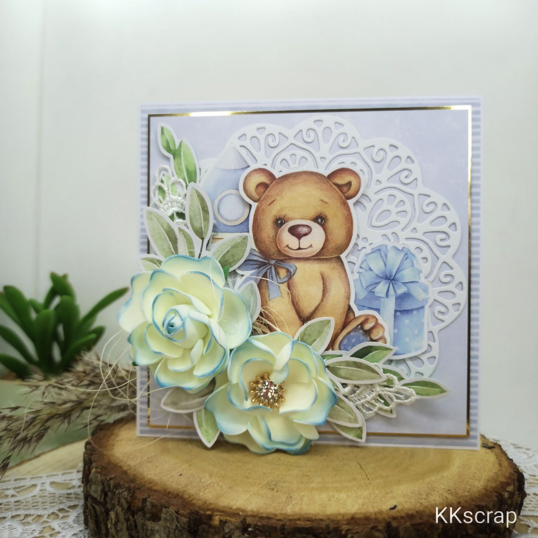 Kartka na chrzest roczek urodziny ślub komunię personalizowana KKscrap