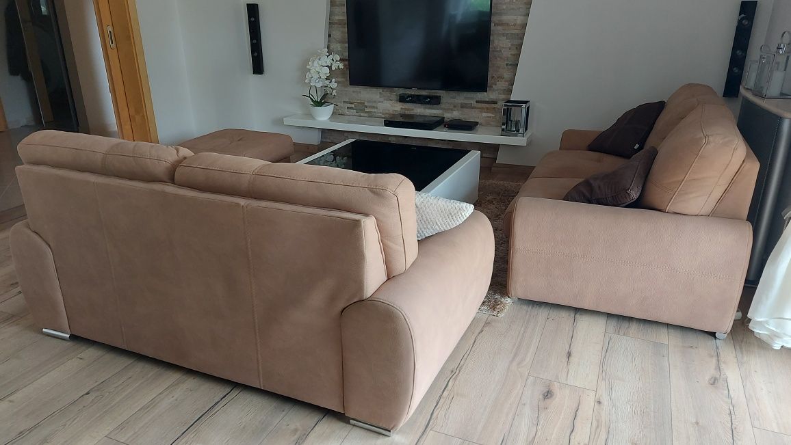 2x sofa 180 pufa 60 komplet wypoczynkowy beżowy