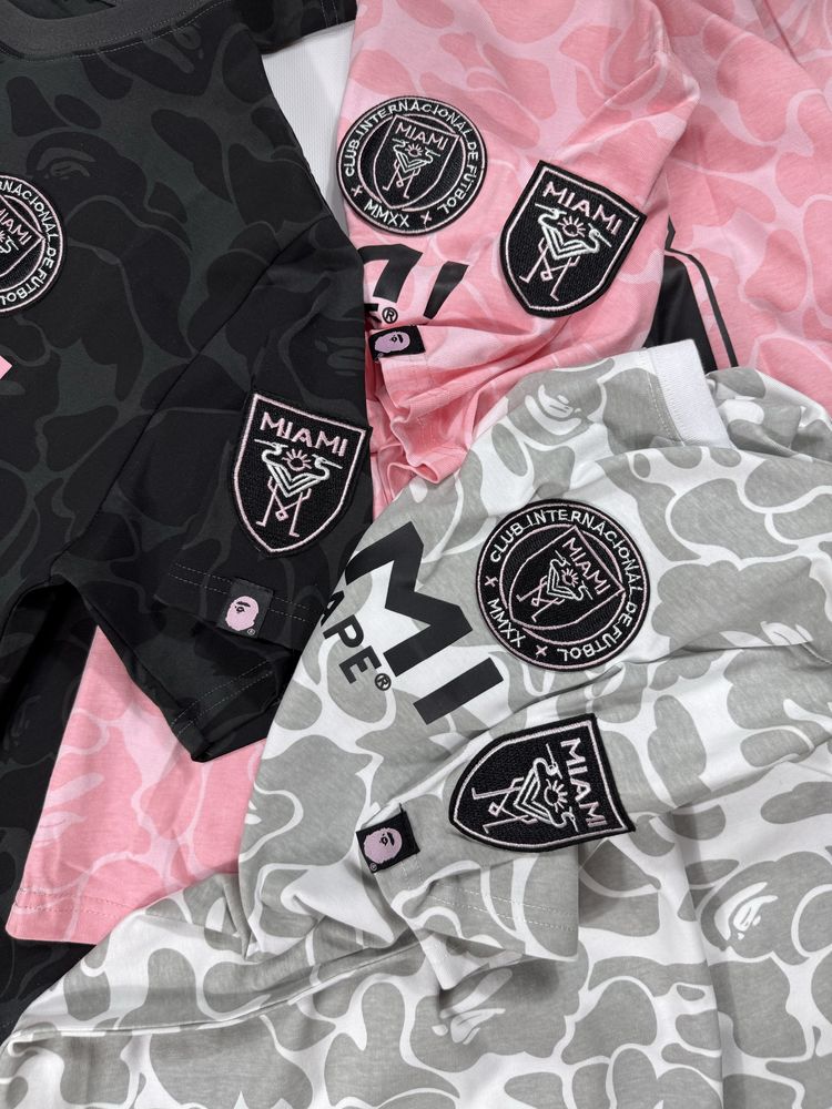 Футболка Bape inter miami,футбокла бейп чорна сіра рожеве