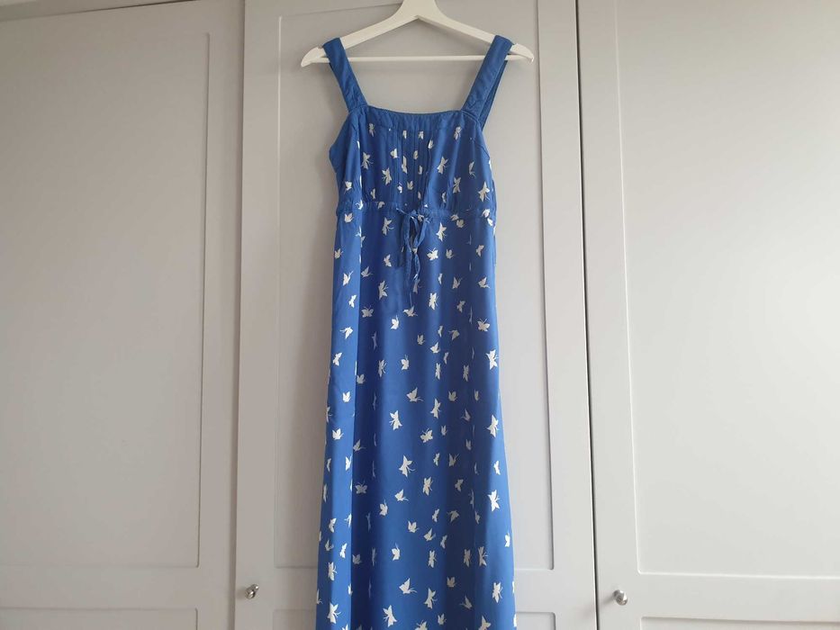 Niebieska sukienka na ramiączkach maxi tall z wiskozy Monsoon 36 38